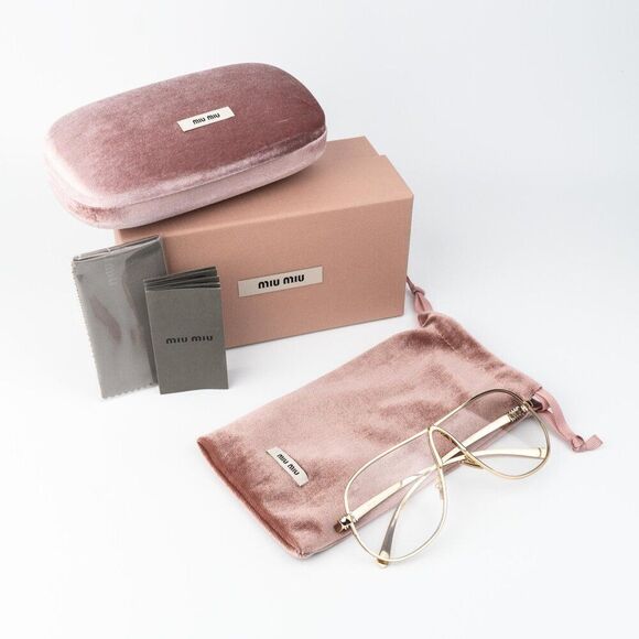 Miu Miu Women Eyeglasses Gold Blue Light Block Pilot MUA56S 5AK08N NEW AUTHENTIC